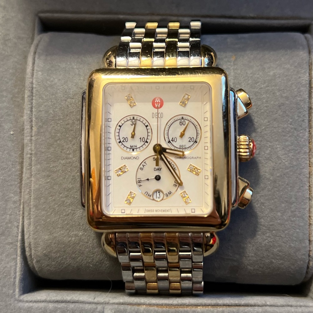 Michele Deco two tone diamond dial watch -Gently used , needs new battery